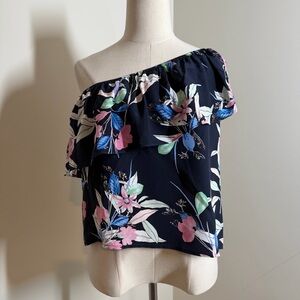 Yumi Kim 100% Silk Baja -SZ S- One Shoulder Floral Top in Fairytale Midnight NWT